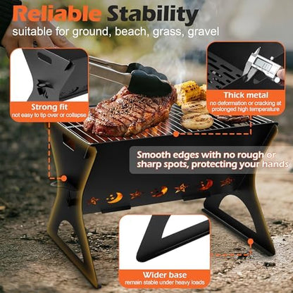 HaSteeL Mini Outdoor Grill, Portable Fire Pit With Grate For Camping
