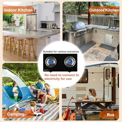 2 Burner Propane Gas Stove with Auto Ignition, 29000 BTU High-Efficiency Heavy-Duty Tempered Glass Cooktop, CSA Regulator & Hose Included, for Outdoor Camping Emergency