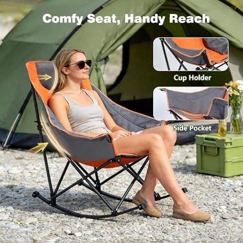 SUNNYFEEL Oversized Folding Rocking Camping Chair 2 Pack, 500lbs Orange