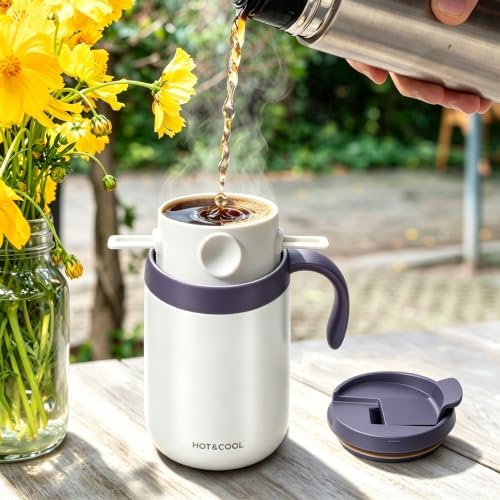 MACIFECI 16oz Pour Over Coffee Maker with Foldable Filter Stirrer Coffee Pot Portable Coffee Maker for Travel Camping Offices Backpacking Outdoor White