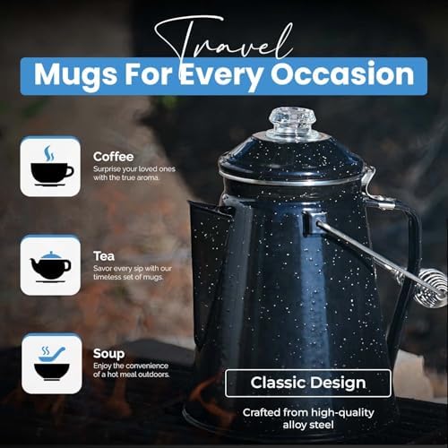 Toughty 12 Cup Enamel Coffee Percolator, Camping Stovetop Coffee Pot, Black
