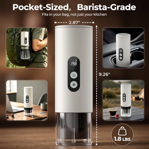 Portable Espresso Machine,15 Bar 2-In-1 Coffee Maker,Self-Heating USB-C Coffee Machine for Travel,Camping,RV, Hiking,Office,White