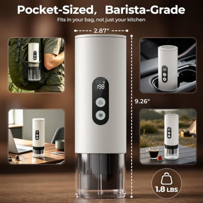 Portable Espresso Machine,15 Bar 2-In-1 Coffee Maker,Self-Heating USB-C Coffee Machine for Travel,Camping,RV, Hiking,Office,White