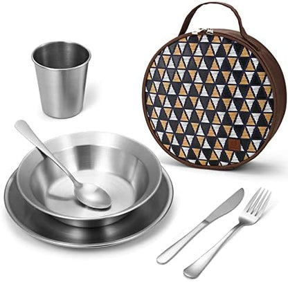 Odoland Stainless Steel Camping Mess Kit for Outdoor Family & Person