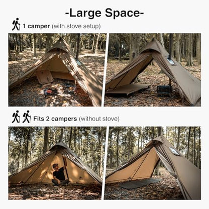 OneTigris APEX Trail Teepee Tent, Waterproof Windproof Hot Tent with Stove Jack, 2 Person Tent for Camping, Hiking, Bushcraft, Bikepacking, Travel