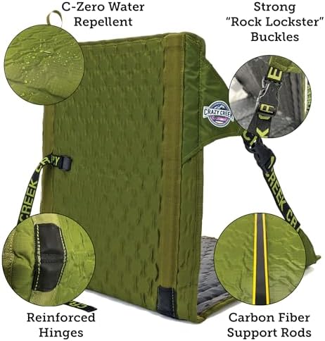 Crazy Creek HEX 2.0 Original Chair for Camping, Stadium Seating & More, Comfort on All Terrains, Adjustable Straps, Compact Design, Water-Resistant,Olive/Slate
