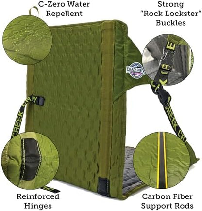 Crazy Creek HEX 2.0 Original Chair for Camping, Stadium Seating & More, Comfort on All Terrains, Adjustable Straps, Compact Design, Water-Resistant,Olive/Slate