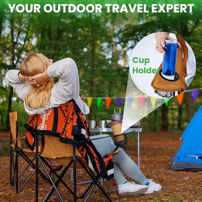 2 Pack Portable Camping Chairs Folding Lawn Chair Outdoor Lightweight Beach Chair with Cup Holder & Carry Bag for Outside Sports, Fishing, Hiking, Travel, Picnic, Backyard (Orange, Medium)