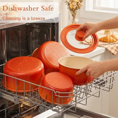 GIPP Pots and Pans Set Non Stick,Kitchen Cookware Set Detachable Handle, Non Toxic Cooking Pan Set with Frying Pans Set,RV Cookware Sets for All Stoves, Orange Gradient, 21PCS