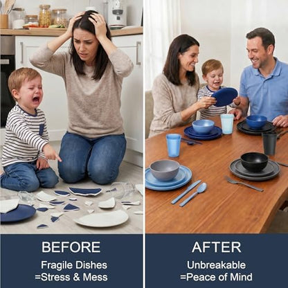 28 Piece Dinnerware Set for 4, Unbreakable Plates and Bowls Sets