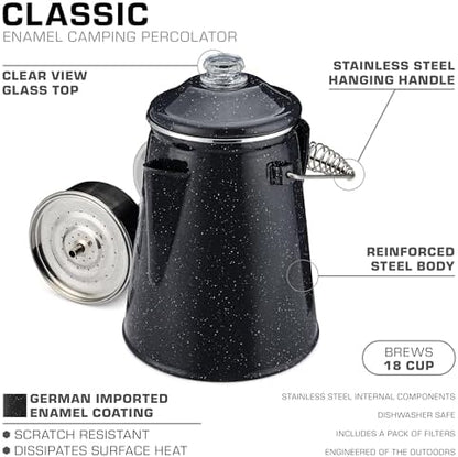 COLETTI Classic Percolator Coffee Pot — The Most Nostalgic Camping Coffee Pot, Now Modernized [Black Enamel, 18 Cup]