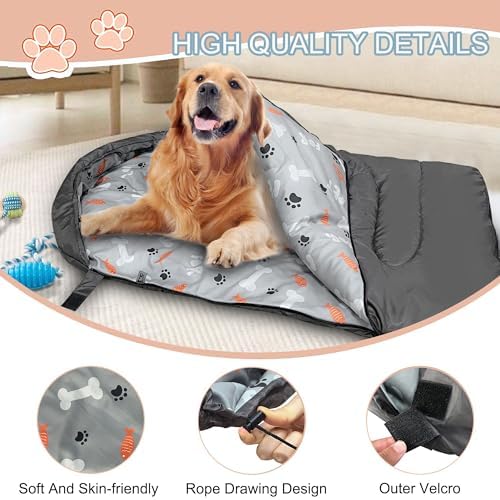 Dog Sleeping Bag Waterproof Warm Packable Dog Bed Mat with Storage Bag for Indoor Outdoor Travel Camping Hiking Backpacking (Grey)