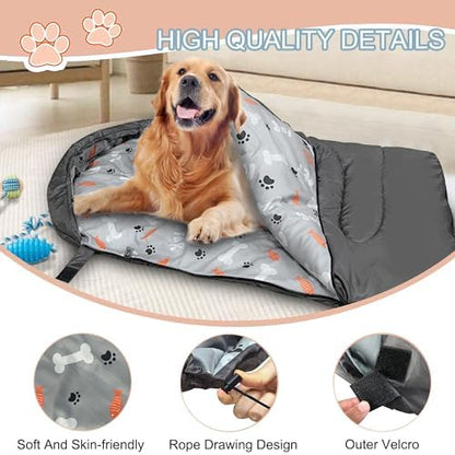 Dog Sleeping Bag Waterproof Warm Packable Dog Bed Mat with Storage Bag for Indoor Outdoor Travel Camping Hiking Backpacking (Grey)