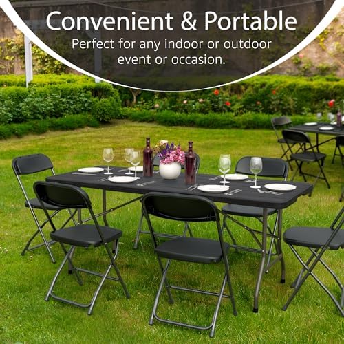 10 PACK of 6 Feet Foldable Table with Built in Handle & Steel Legs | 6FT Heavy Duty Folding Portable | Perfect for Party, Dining, Wedding, Events, Picnic Indoor, Outdoor, Camping, Folding - 6 Foot