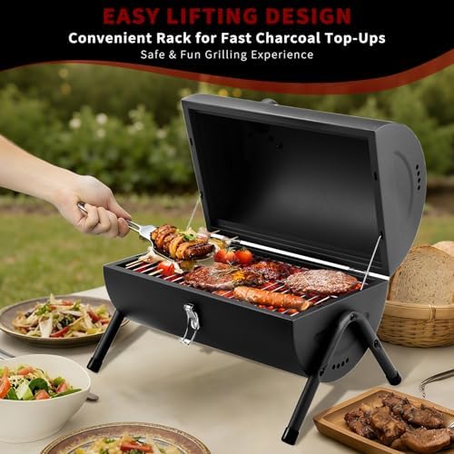Charcoal Grill for Outdoor BBQ Smoker Portable Tabletop BBQ Grill,Black
