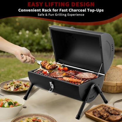 Charcoal Grill for Outdoor BBQ Smoker Portable Tabletop BBQ Grill,Black