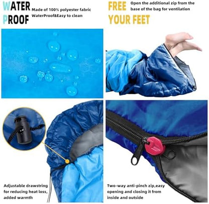 Sleeping Bag for Adults, Lightweight Waterproof 3 Season Camping
