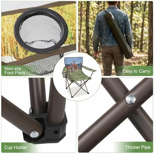 Camping Chairs 2 Pack with Animal Print,Folding Lawn Chair with Cup Holder & Carry Bag for Outdoor,Sports,Beach,Fishing,Sports