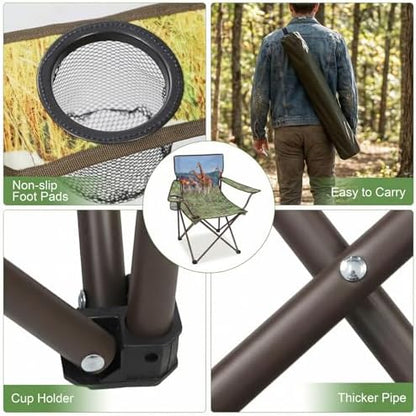 Camping Chairs 2 Pack with Animal Print,Folding Lawn Chair with Cup Holder & Carry Bag for Outdoor,Sports,Beach,Fishing,Sports