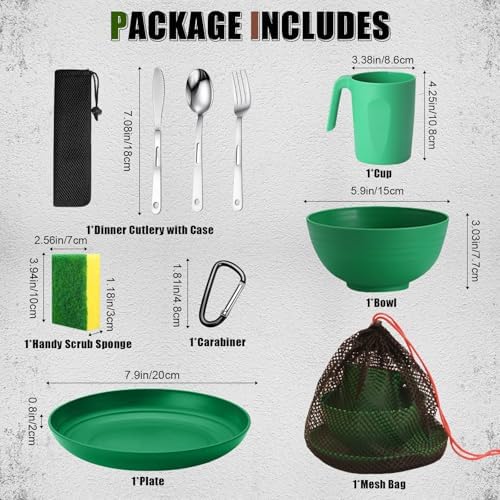 Scout Camping Mess Kit for Person Boy Scout Dishes Set Girl Scout Mess Kit with Mesh Bag Reusable Light Weight Eating Utensils Plastic Camping Cutlery Set for Travel Camp