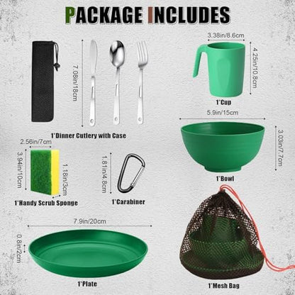 Scout Camping Mess Kit for Person Boy Scout Dishes Set Girl Scout Mess Kit with Mesh Bag Reusable Light Weight Eating Utensils Plastic Camping Cutlery Set for Travel Camp