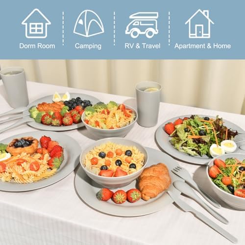 Vumdua Plastic Plates and Bowls Sets - Unbreakable Dinnerware Sets for 4