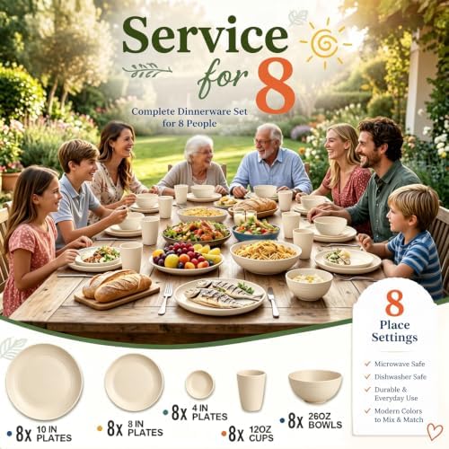 Wrova Unbreakable Plates Bowls and Cups Set, Wheat Straw Dinnerware Sets