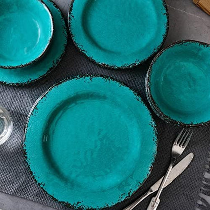 LEHAHA 12 Piece Vintage Melamine Dinnerware Sets, Farmhouse Plates and Bowl