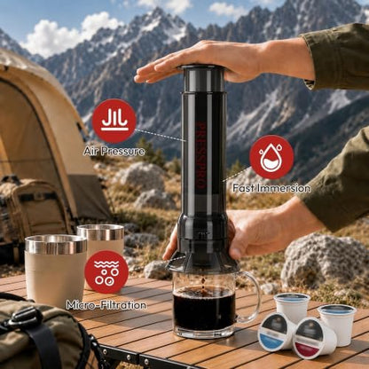 Camping French Press - Portable Coffee Maker for K Cup Pods and Grounds