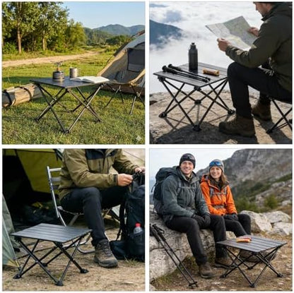 Wind Tour Roll-Up Camping Table, 4-Person Lightweight Portable Outdoor Table with Carry Bag for Picnics BBQ Travel (15.7”x13.7”x11” Black)