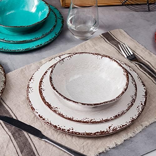 LEHAHA Rustic Melamine Dinnerware Set, 12 Piece Plate and Bowls Set for 4