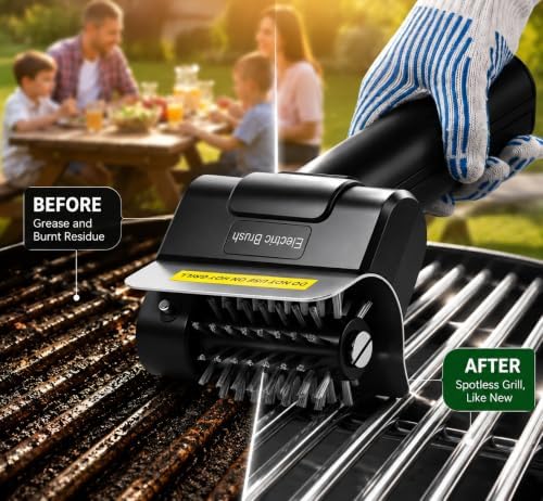 Electric Grill Brush, Portable Power BBQ Cleaner with 1100 RPM Motor, 304 Stainless Steel Head, Dual Safety Lock, Type-C Rechargeable Grill Master Cleaner for Iron, Gas & Charcoal Grills, Black