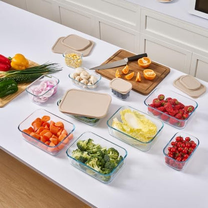 Glass Food Storage Containers with Lids — 8 Piece — 57.5 oz & 40.57 oz Glass with BPA-Free Leak Resistant Stackable Lids — Microwave, Oven & Dishwasher Safe — Ideal for Meal Prep & More Cashew Cream