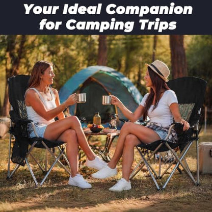 HULKFIT Folding Camping Chairs, Portable Outdoor Beach Lawn Chair for Adults with Carry Bag & Built-in Cup Holder, Casual Foldable Chair for Picnic Fishing Garden,Black