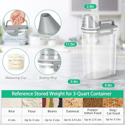 TBMax Rice Storage container 4 Lbs, Small Rice Dispenser with Measuring Cup, Cereal Containers Flour Bin, Kitchen Food Storage Container and Pantry Organizers, Pet Dog Cat Food Dispenser