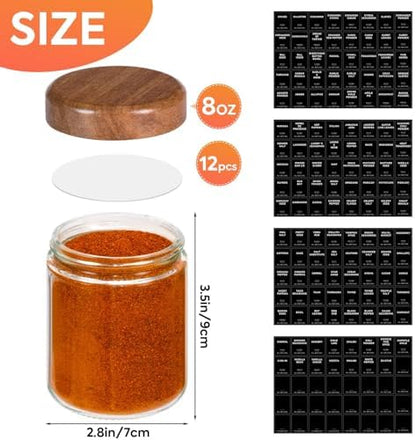 Yangbaga Glass Spice Containers for Kitchen: 12P 8oz Dishwasher Safe Jars