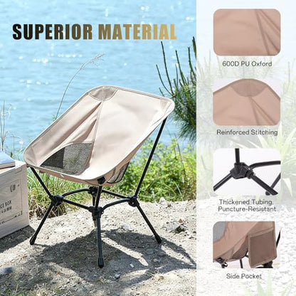 2 Pack Low Back Camping Chair, 2-in-1 Height Adjustable, Heavy Duty