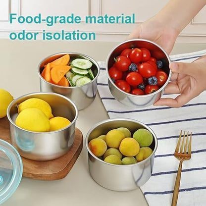 Stainless Steel Food Storage Containers Set of 4 Leak proof Metal Storage BinsMulti-Use for Snacks,Fruits Stackable&Portable for Kitchen Fridge&Outdoor Camping,Storage Containers,Snack Containers
