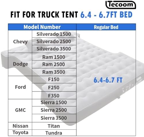 Tecoom Truck Bed Tent, Double Layer Waterproof PU3000mm for 5.5-6.7ft, Portable 1-3 Person Compact Full Size Pickup with Rain Fly for Outdoor, Camping, Road Trip, Beach