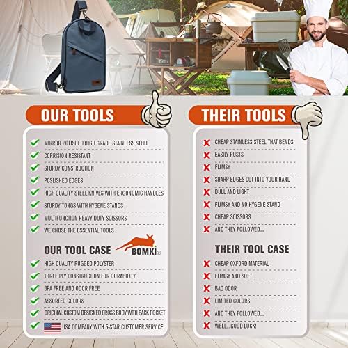 BOMKI Grilling & Camping Cooking Utensils Set - BBQ & Camping Kitchen Set with Case
