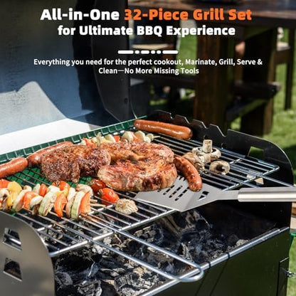 MUYFIO 32 Pcs BBQ Grill Accessories, Heavy Duty Grill Tools Set, BBQ Gifts