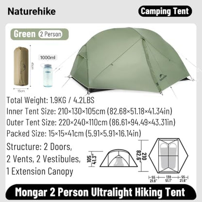 Naturehike Mongar 2 Person Ultralight Backpacking Tent for Camping