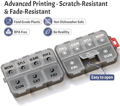Foldable Portable 7 Day Pill Organizer 2 Times a Day, AM PM Weekly Pill Box