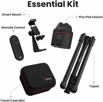 Pivo Pod Classic Auto Face Tracking Phone Holder, 360° Rotation, Content Creator Essentials for Fitness Tracker with Remote Control, Smart Mount, Travel Case, and Tripod