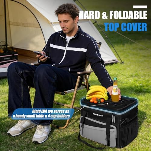 INSMEER Collapsible Cooler with Hard Shell & 4 Cup Holders - 55 Cans