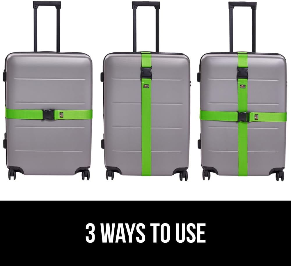 GORILLA GRIP Heavy Duty 4 Pack Adjustable Luggage Straps for Suitcases, Easy to Identify Travel Belt Connector Holds Suitcase Together, Extends Life of Bag, Strap Connects Two Bags, Accessories Green