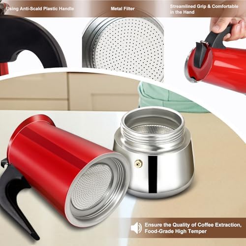 2 Cup Stovetop Espresso Maker Stainless Steel Moka Pot Stove Top Percolator Italian Coffee Makers Capable Mocha Greca Machine Cafe Classic Induction Cookers for Home and Camping 100ml 3.3oz
