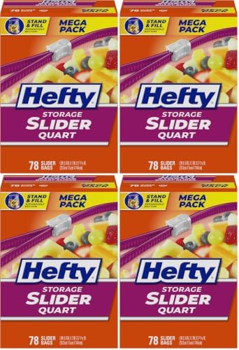 Hefty Slider Storage Bags, Quart Size 78 Count (Pack of 4)