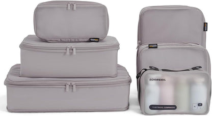 6 Set Compression Packing Cubes for Travel, Large Medium Small Luggage Organizers, Storage Bags for Clothes (6 Pack, Misty Silver)