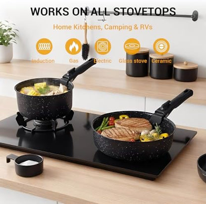 Ammeloo 21Pcs Pots and Pans Set Non Stick with Detachable Handle Frying Pan